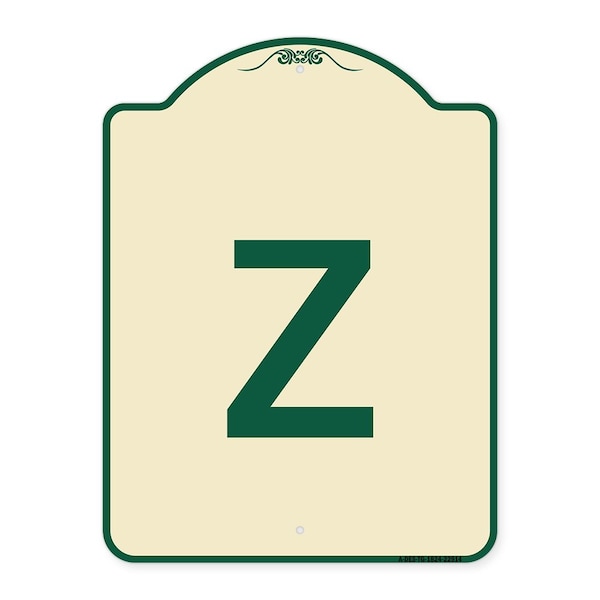 Designer Series Sign W/ Letter Z, Tan & Green Heavy-Gauge Aluminum Sign, 24" x 18", TG-1824-22914